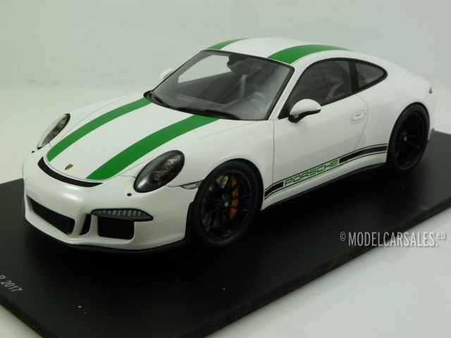 991 Porsche 911 R année 2016 blanc/vert avec vitrine 1:18 Spark 