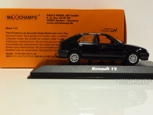Anerkendelse Highland syg Renault 19 Black 1:43 940113701 MAXICHAMPS diecast model car / scale model  For Sale