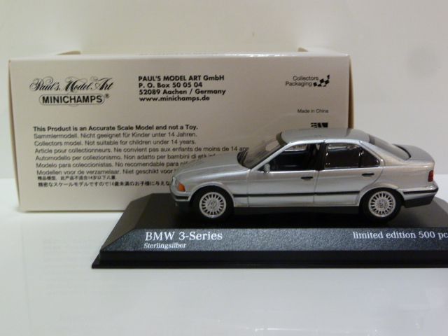 BMW e36 Limousine 1992 silber Modellauto 943023303 Minichamps 1:43