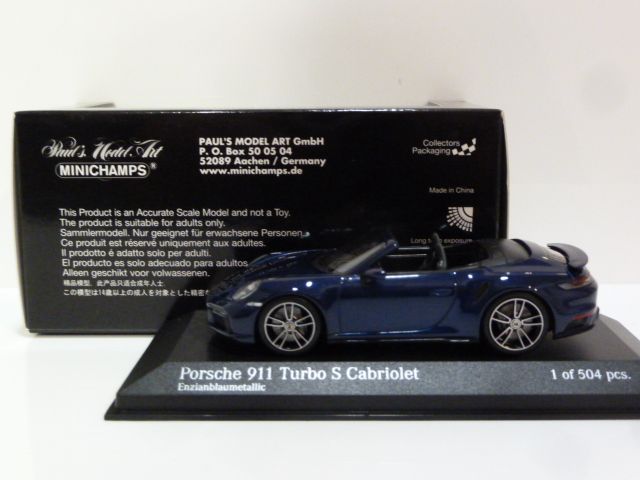 Porsche 911 (992) Turbo S Cabriolet Gentian Blue Metallic 1:43 410069480  MINICHAMPS diecast model car / scale model For Sale