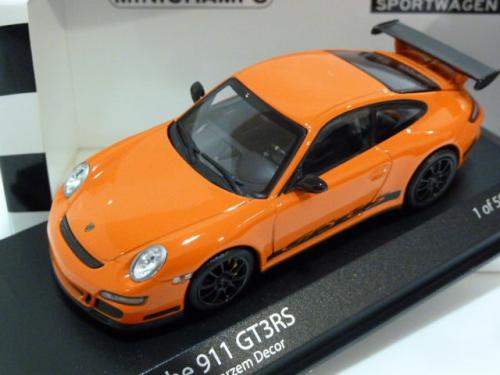 Modèle Voiture Porsche 911 GT3 RS 2004-2011 - Miniature Métal 1/34-1/39, Portes Ouvrantes, Environ 11 Cm, Noir/Orange